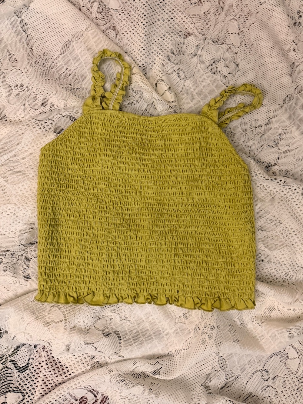 Women’s Smocked Ruffle Hem Camisole - green, small
